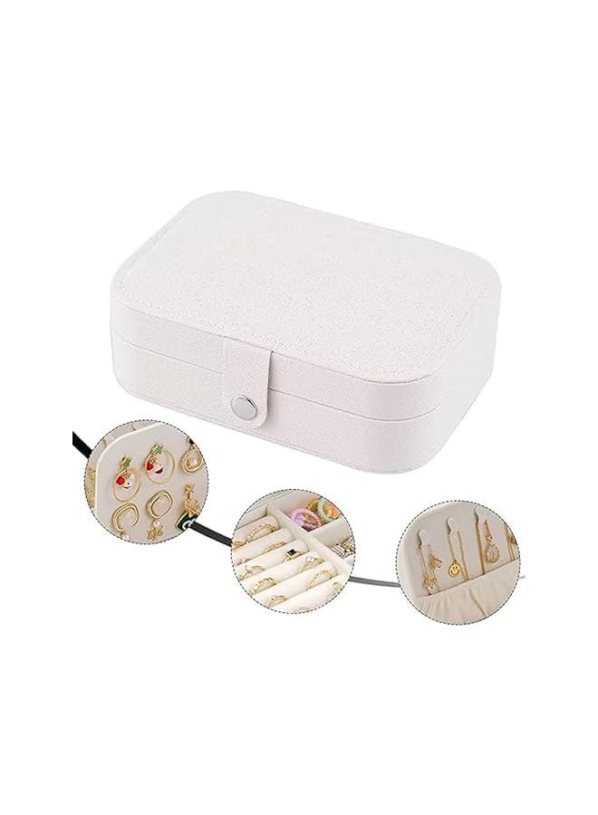 The Bros Earrings Plate Jewelry Box Organiser Protable Travel PU Leather Earrings Ring Multi-function Leather Jewellery Box with Korean Style Fresh And Simple for Girls Women(White) - Image 5