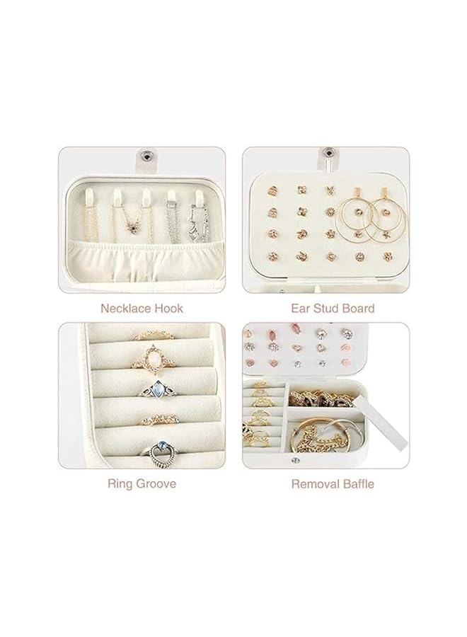 The Bros Earrings Plate Jewelry Box Organiser Protable Travel PU Leather Earrings Ring Multi-function Leather Jewellery Box with Korean Style Fresh And Simple for Girls Women(White) - Image 3