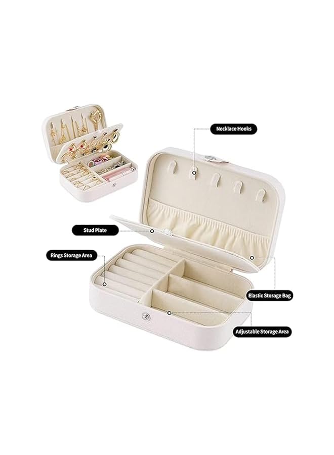 The Bros Earrings Plate Jewelry Box Organiser Protable Travel PU Leather Earrings Ring Multi-function Leather Jewellery Box with Korean Style Fresh And Simple for Girls Women(White) - Image 2
