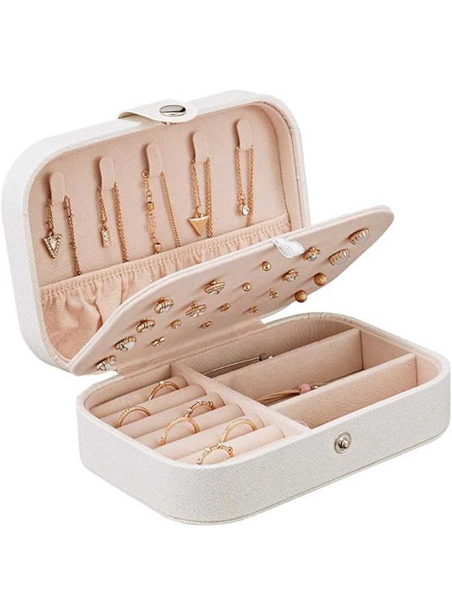 The Bros Earrings Plate Jewelry Box Organiser Protable Travel PU Leather Earrings Ring Multi-function Leather Jewellery Box with Korean Style Fresh And Simple for Girls Women(White) - Image 1