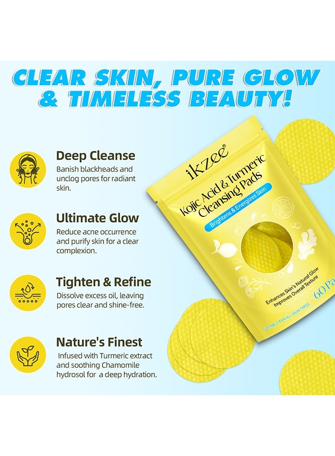 IKZEE Kojic Acid & Turmeric Cleansing Pads, for Dark Spots Turmeric Kojic Acid Cleansing Pads Helps Balance Skin Oil & Water Fade Spot Remove Excess Keratin Clean Oil Refines Pores 60Pads - Image 4