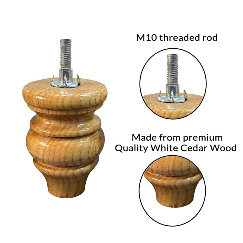 ASHOFY Handmade White Cedar Wooden Chowki Leg Sofa Leg Cabinate Leg Height 4 Inch Light Brown White Cedar Wood 1 - Image 4