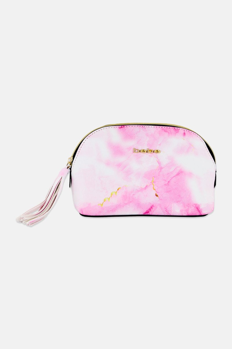 bebe Marble Print Cosmetic Pouch, Pink  - Image 1