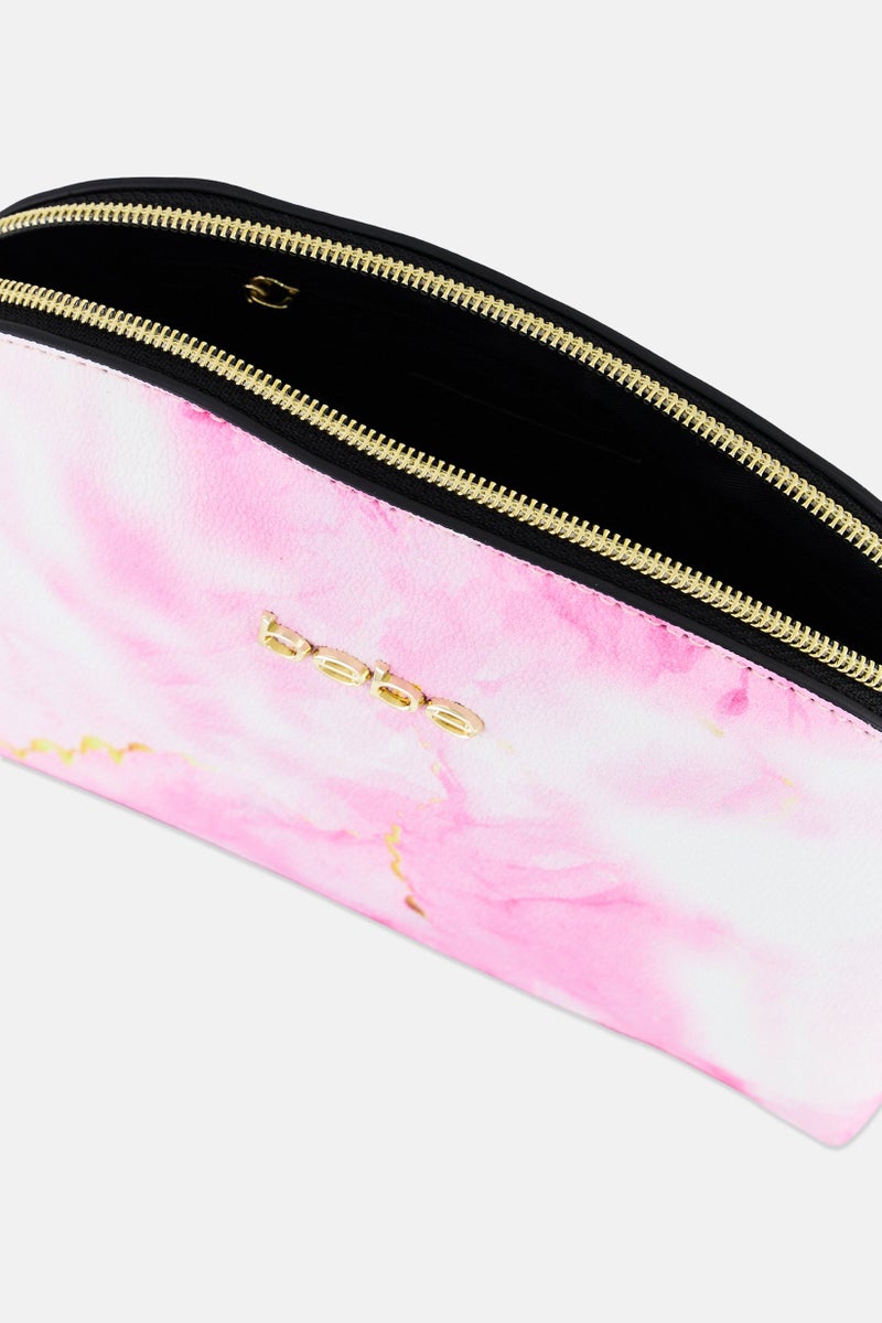 bebe Marble Print Cosmetic Pouch, Pink  - Image 3