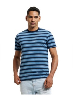 Jockey Men's Regular Fit Striped Round Neck Half Sleeved T-Shirt 2715_Navy & Steller_XXL
