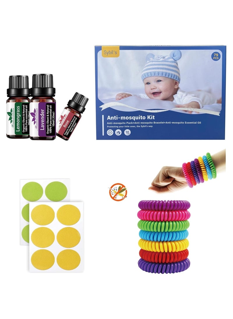 Sybil's Anti Mosquito Kit for Kids Toddlers and Adult, 60xMosquito Repellent Sticker Patches, 1xAnti Mosquito Bracelet, 6xEssential Oils, 3xSpray Bottles, Complete Solution for Baby Safety - Image 2