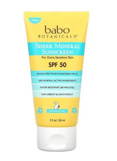 Babo Botanicals Sheer Mineral Sunscreen SPF 50 Fragrance Free 3 fl oz 89 ml  - Image 1