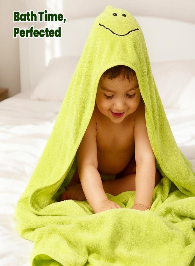 dix-rainbow Hooded Baby Towel and Washcloth Set, Viscose and Cotton, Ultra Soft, Absorbent, Bath Towel for Newborn, Infant, Toddler (Frog) - Image 5