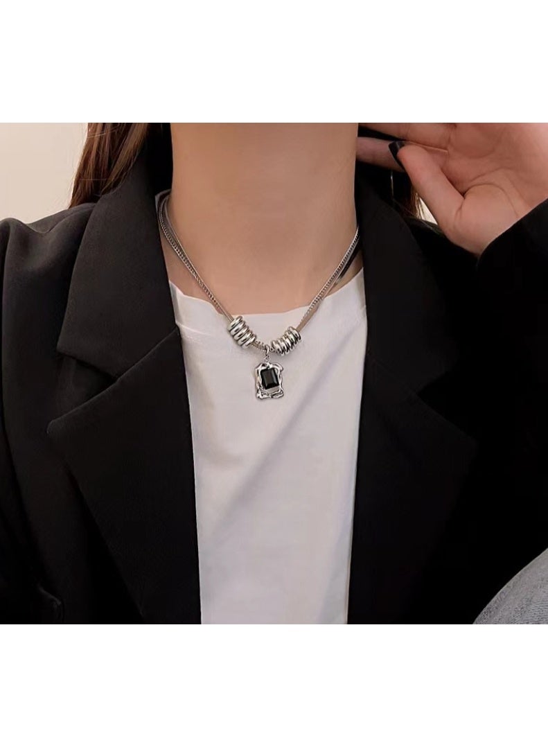 LATEEN Men And Women Titanium Steel Necklace Silver Trendy Collarbone Chain Rugged Hip Pop  Style Accessory 40CM With Birthday Eid Gift Hypoallergenic & Durable Fashion Jewelry - Image 1