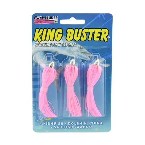 C&H Lures, King Buster Lure, Pink/Glow Skirt, 1/8 oz Head, 2.5 in, 3 pc - Image 1