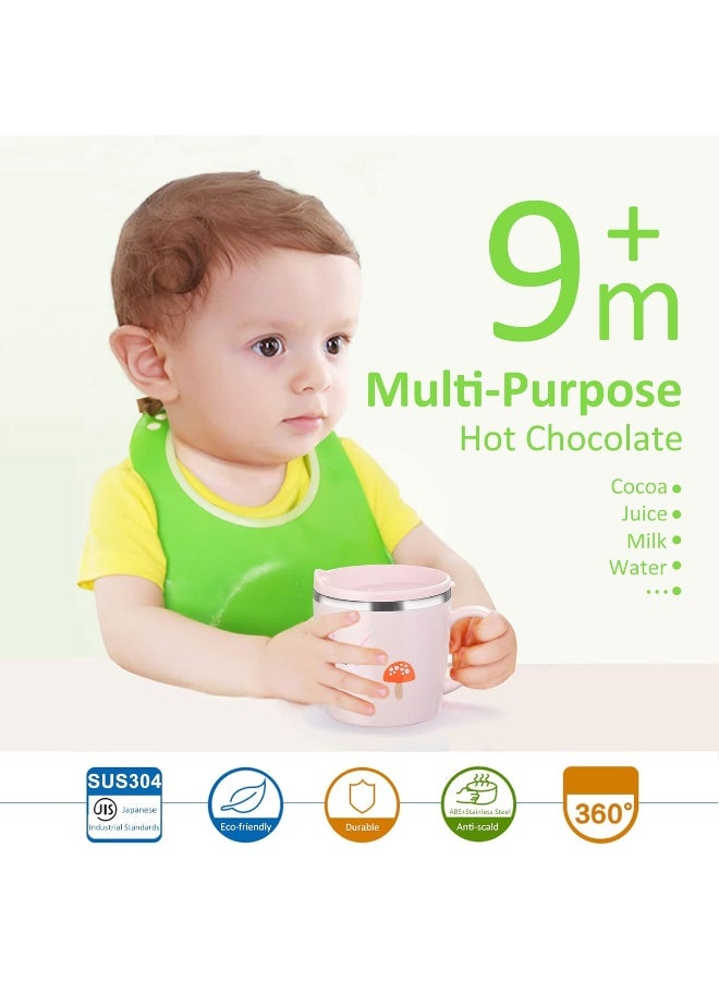 Valueder Kids Baby Toddler Cups Mug Sippy Learning Trainer Cup for Milk Coffee Hot Chocolate Stainless Steel Trainer Straw Cup with Lid, Rabbit, 7oz/Peacock pink - Image 2