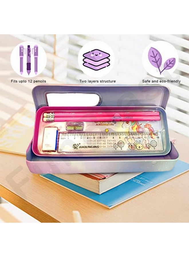 FunBlast Metal Pencil Box Case with Pencil, Eraser, Sharpener Unicorn Stationery Set Double Layer Pencil Case Stationary Organizer for Kids Birthday Return Gift for Kids (Multicolor ) - Image 5
