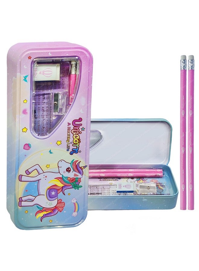 FunBlast Metal Pencil Box Case with Pencil, Eraser, Sharpener Unicorn Stationery Set Double Layer Pencil Case Stationary Organizer for Kids Birthday Return Gift for Kids (Multicolor ) - Image 1