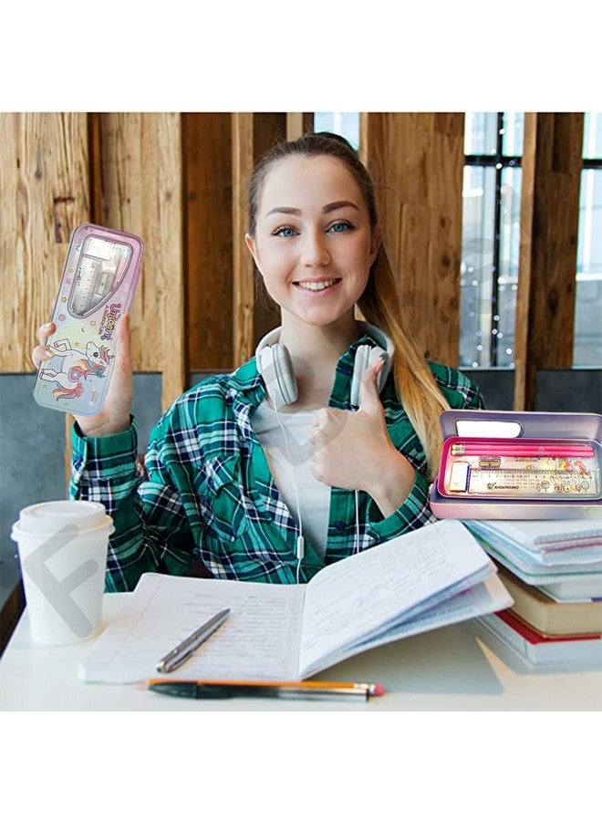 FunBlast Metal Pencil Box Case with Pencil, Eraser, Sharpener Unicorn Stationery Set Double Layer Pencil Case Stationary Organizer for Kids Birthday Return Gift for Kids (Multicolor ) - Image 4