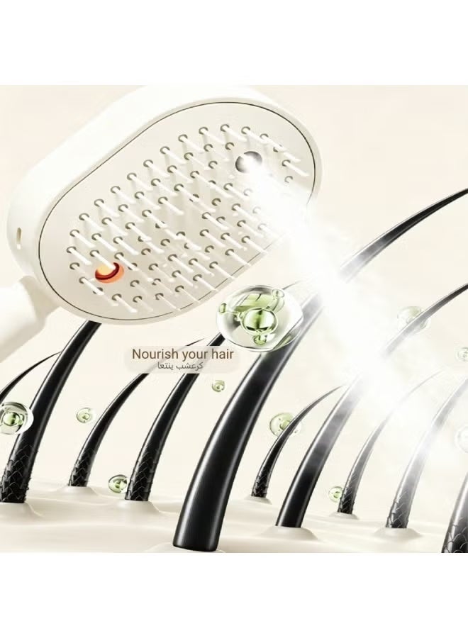 Rabos 2026 Upgrade Electric Spray Air Cushion Massage Comb, 5-in-1 Self-Cleaning Steam Brush for Hair, Anti-Tangle Gloss Detangling Air Cushion Brush for Dry Frizzy Long Short Women Hair(Beige) - Image 4
