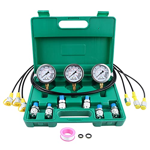 SINOCMP Hydraulic Pressure Test Kit, 3 Pressure Gauges 25Mpa/40Mpa/60Mpa 6 Test Couplings 3 Test Hoses 1 Storage Case Diagnosis Tester Gauge Set for Excavator Construction Machinery Upgraded Version - Image 1