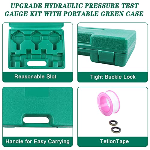 SINOCMP Hydraulic Pressure Test Kit, 3 Pressure Gauges 25Mpa/40Mpa/60Mpa 6 Test Couplings 3 Test Hoses 1 Storage Case Diagnosis Tester Gauge Set for Excavator Construction Machinery Upgraded Version - Image 5