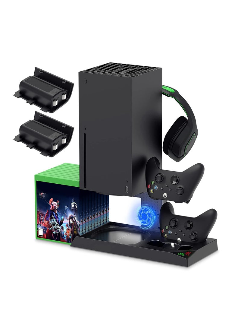 Vertical Cooling Stand Compatible with Xbox Series X, Charging Station Dock with 1400mAh Rechargeable Battery Pack and Dual Controller Charger Ports (NOT Compatible with Xbox One X/S), Black - Image 1