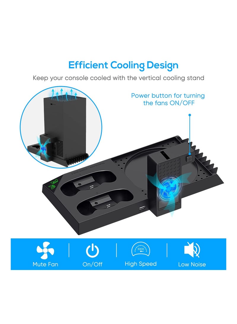 Vertical Cooling Stand Compatible with Xbox Series X, Charging Station Dock with 1400mAh Rechargeable Battery Pack and Dual Controller Charger Ports (NOT Compatible with Xbox One X/S), Black - Image 4