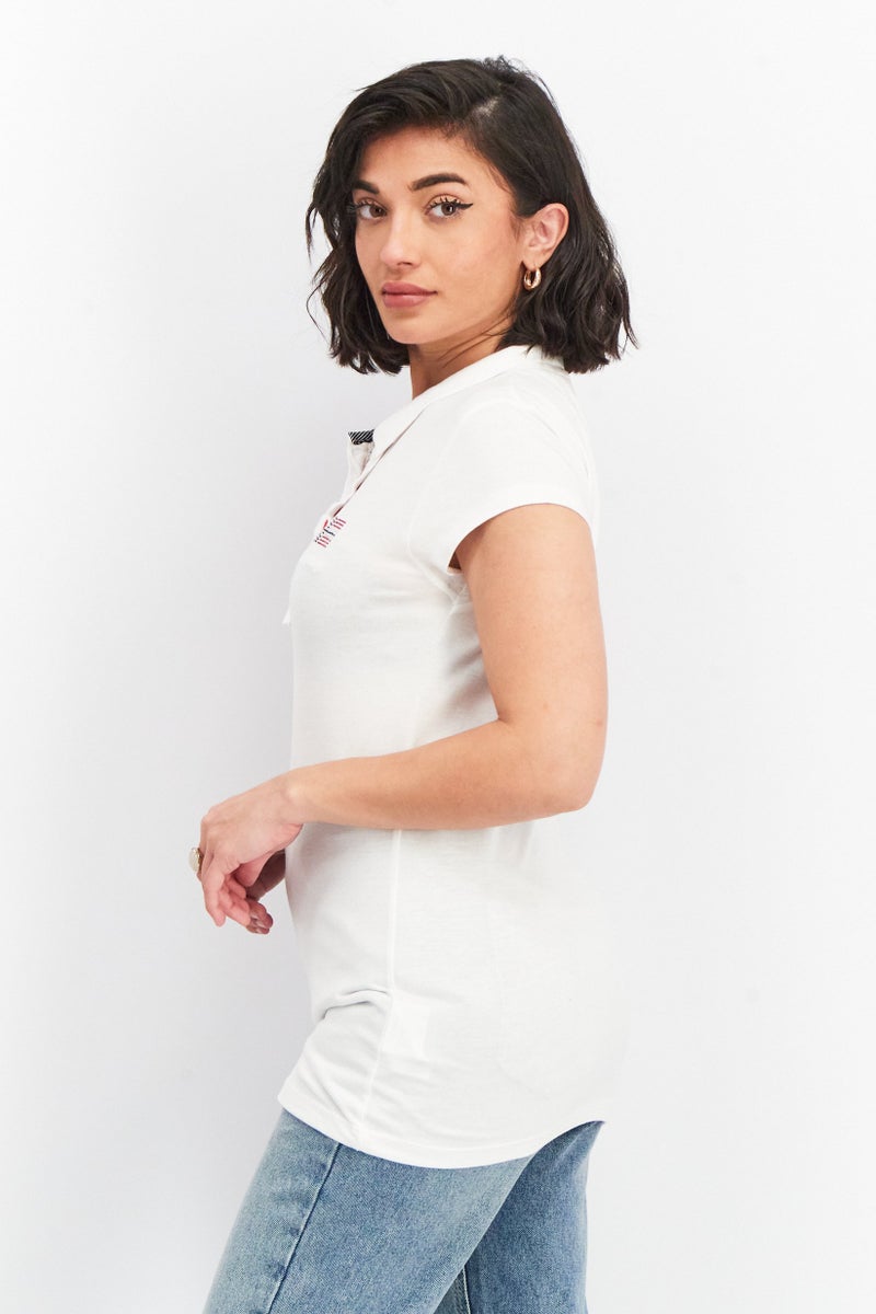 GEOGRAPHICAL NORWAY Women Spread Neck Short Sleeve Polo Shirt, White - Image 3