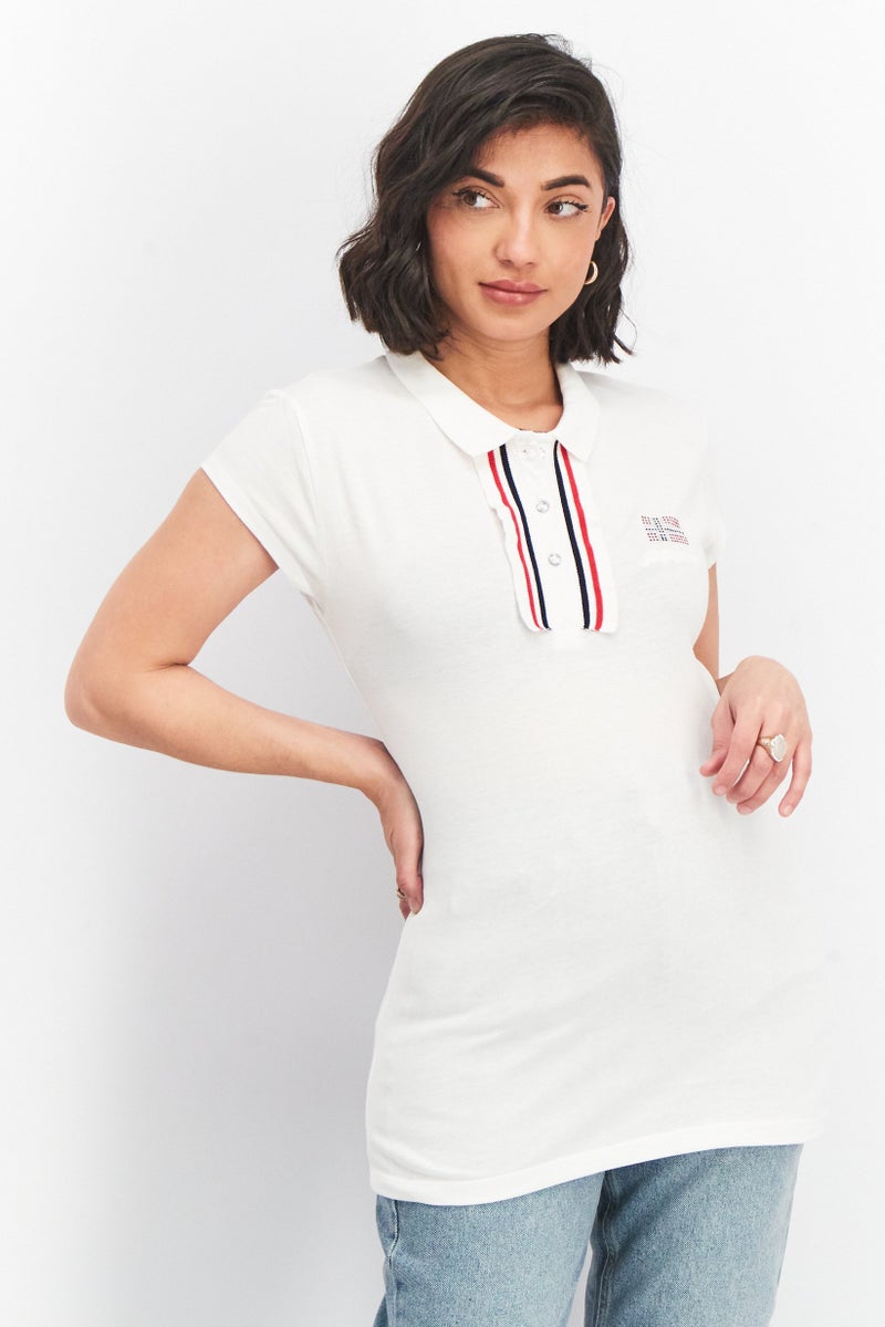 GEOGRAPHICAL NORWAY Women Spread Neck Short Sleeve Polo Shirt, White - Image 1