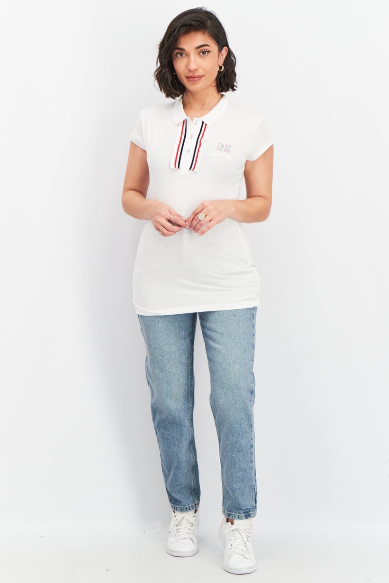 GEOGRAPHICAL NORWAY Women Spread Neck Short Sleeve Polo Shirt, White - Image 4