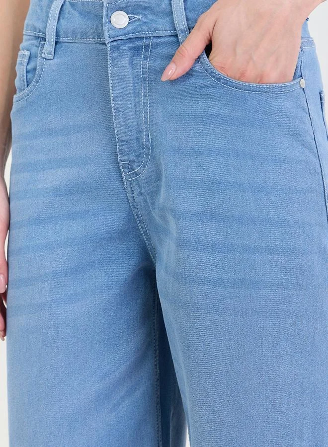 Styli Light Blue Mid Rise Wide Leg Jeans for Women | Best Price UAE