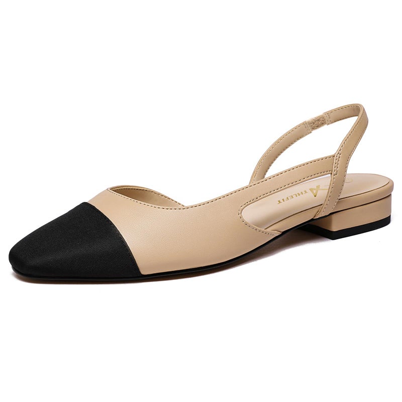 Athlefit Slingback Flats for Women Square Pointed Toe Two Toned Flats Wedding Pumps for Women Nude Size 8 - Image 1
