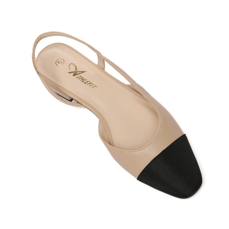 Athlefit Slingback Flats for Women Square Pointed Toe Two Toned Flats Wedding Pumps for Women Nude Size 8 - Image 4