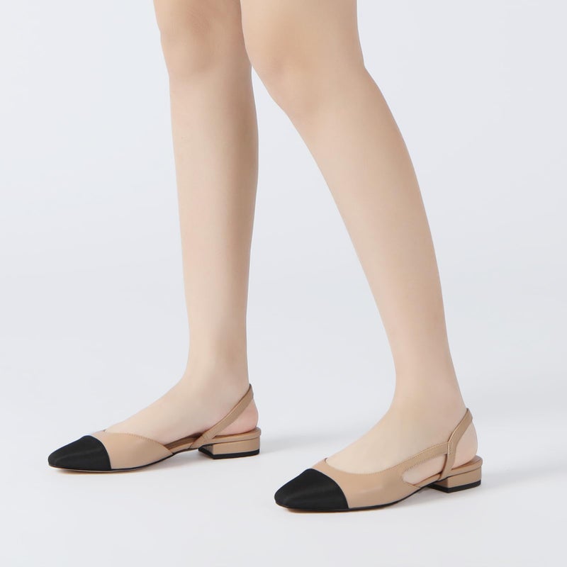 Athlefit Slingback Flats for Women Square Pointed Toe Two Toned Flats Wedding Pumps for Women Nude Size 8 - Image 2