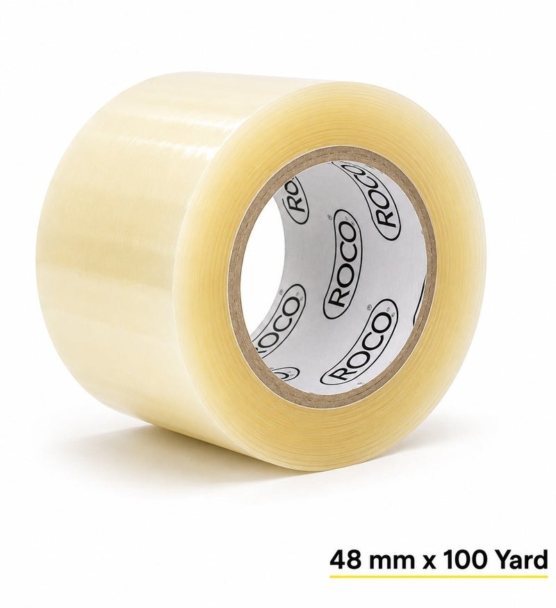 ROCO Transparent Packaging Tape 48mm x 100 Yards Strong Carton Sealing Tape Clear Packing Tape 1 Roll - Image 1