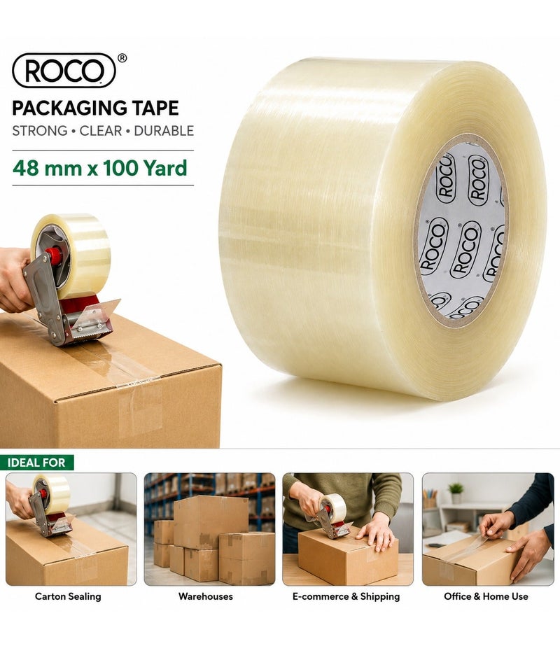 ROCO Transparent Packaging Tape 48mm x 100 Yards Strong Carton Sealing Tape Clear Packing Tape 1 Roll - Image 2