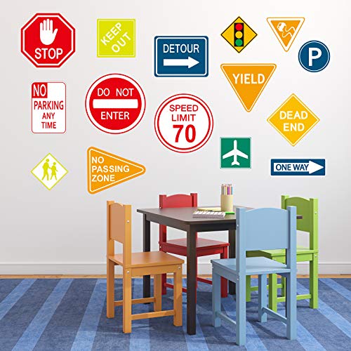 Zonon 15 Pieces Road Signs Wall Decal Traffic Street Signs Stickers Stop Street Transportation Vinyl Wall Decals for Kids Bedroom Classroom Playroom Birthday Decor - Image 4