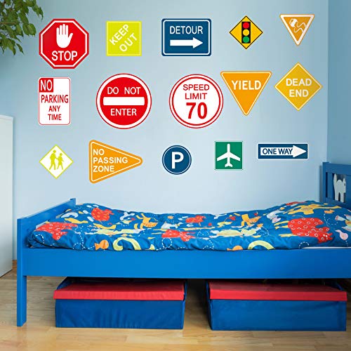Zonon 15 Pieces Road Signs Wall Decal Traffic Street Signs Stickers Stop Street Transportation Vinyl Wall Decals for Kids Bedroom Classroom Playroom Birthday Decor - Image 5