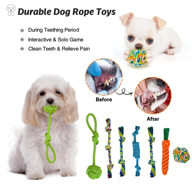 MRSOHRET 20Pcs Puppy Chew Toys for Teething, Dog Chew Toys with Rope Toy, Pet Dog Toothbrush, Treat Balls, Plush Toys and Squeaky Toys for Small Medium Dogs with Basket - Image 4