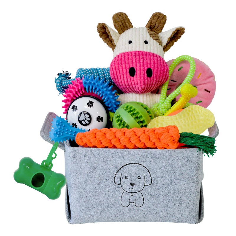 MRSOHRET 20Pcs Puppy Chew Toys for Teething, Dog Chew Toys with Rope Toy, Pet Dog Toothbrush, Treat Balls, Plush Toys and Squeaky Toys for Small Medium Dogs with Basket - Image 1