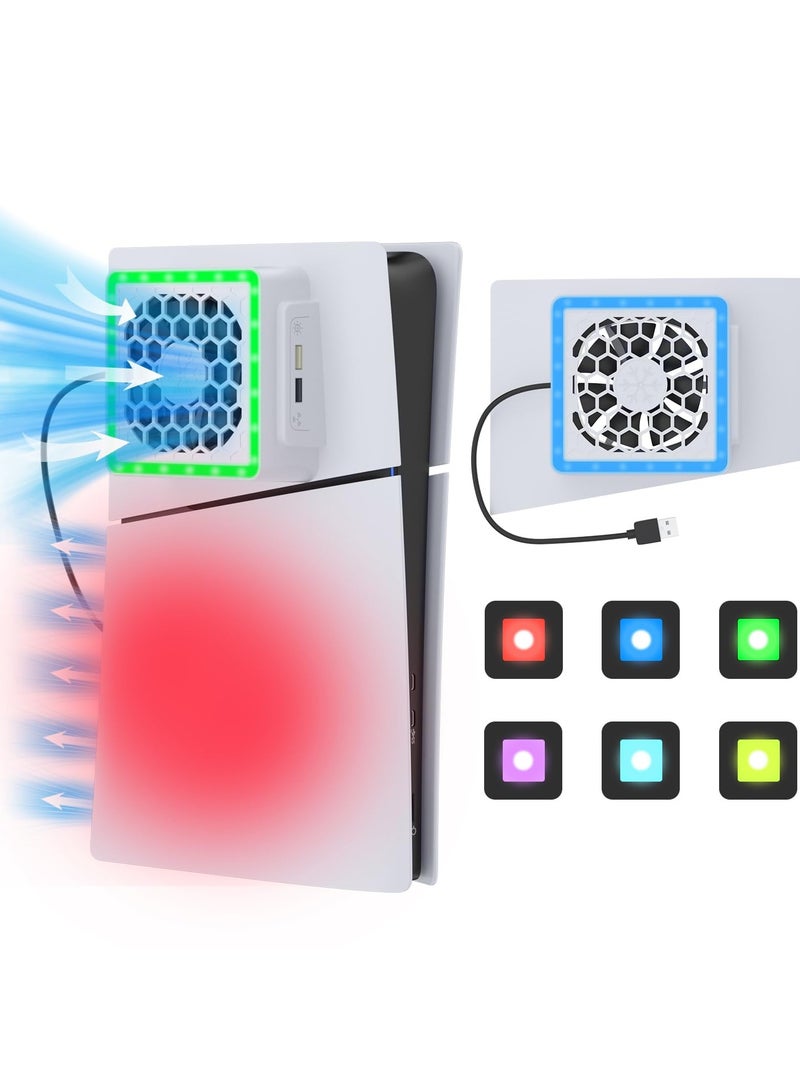 MWS-ForCamping Slim Cooling Fan for PS5: Enhanced Cooling System with PS5 Slim Cover, RGB LED Lights, 3-Level Fan Speeds, and 2 USB Charging Hubs for PS5 Slim Digital and Disc Consoles - Image 1