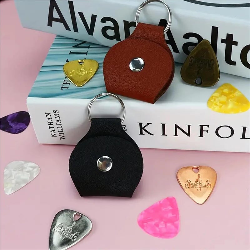 35pcs Guitar Pick Storage Bag, Contains 0.46mm Celluloid Picks Case Keychain Shape(Black) - Image 2