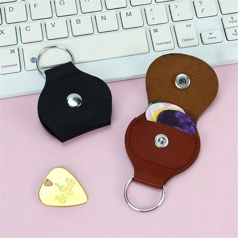 35pcs Guitar Pick Storage Bag, Contains 0.46mm Celluloid Picks Case Keychain Shape(Black) - Image 4