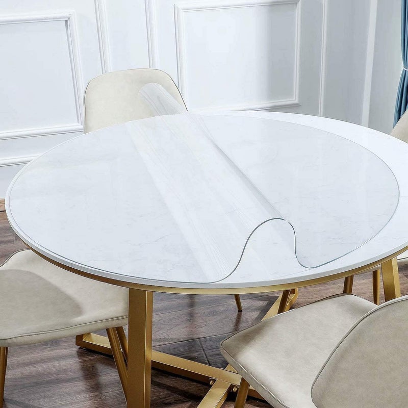 NECAUX 18 Inch Round Clear Table Cover Protector, 1.5mm Thick Upgraded Version, Unshrinkable Waterproof Plastic Tablecloth Protector Circle Table Pad Placemat for End Table Coffee Table Night Stand - Image 1