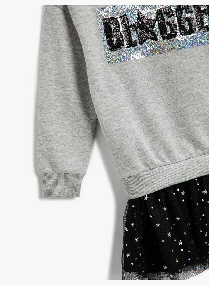 KOTON Sequined Tulle Detail Dress