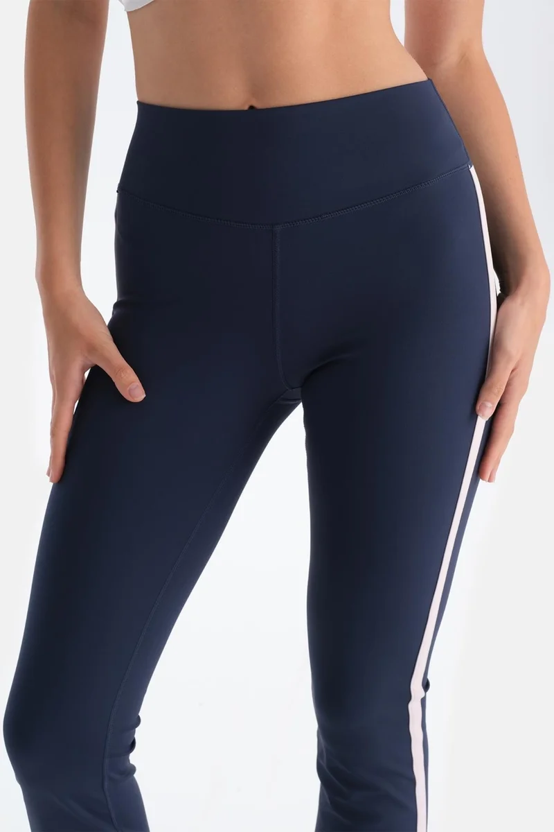 داجي Navy Blue Women's Stripe Detailed Raised Spanish Leggings