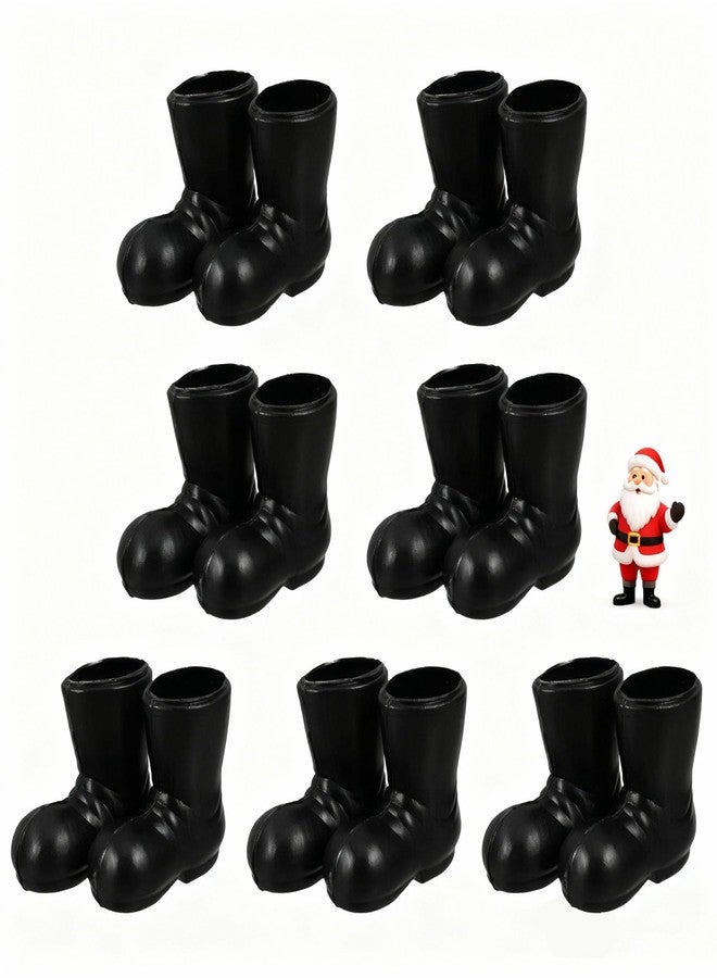 VICASKY 7 Pairs Mini Santa Claus Boots - 1.18" Adorable Miniature Christmas Gnome Shoes,Black Plastic Doll Shoes for Dollhouse, DIY Craft Projects, Table Centerpiece & Holiday Decor - Image 1