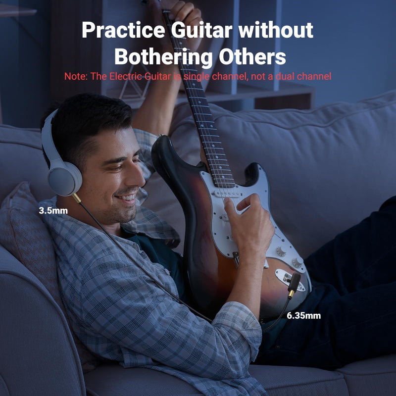 UGREEN 1/8 to 1/4 Stereo Cable 3.5mm TRS to 6.35mm Audio Cable Guitar to Aux Male Cord with Zinc Alloy Housing and Nylon Braid for Guitar, Laptop, Home Theater Devices, Speaker and Amplifiers 6.6FT - Image 3