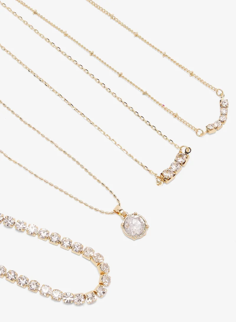 Ella Limited Edition GOLD Dainty Jewel Rhinestone Diamonte Embellished Layered Necklaces for Women | Best Price UAE
