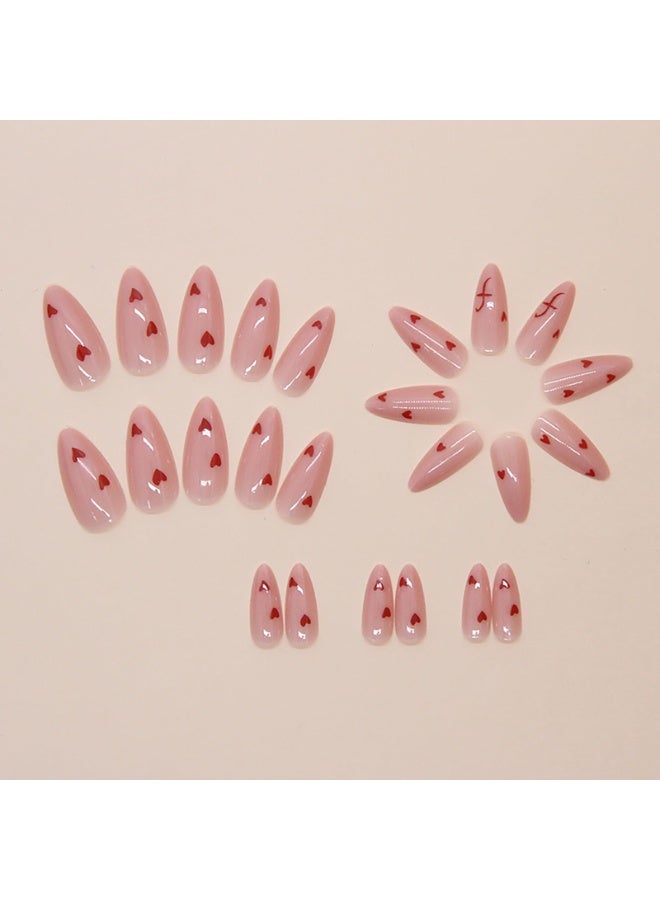 خاجول 24 قطعة من أظافر الضغط الجميلة على شكل قلب، أظافر صناعية قصيرة ومتوسطة الحجم مع غراء، أظافر صناعية وردية عارية، أظافر على شكل لوز، أظافر لاصقة قابلة لإعادة الاستخدام، أظافر صناعية بتغطية كاملة للنساء، فن الأظافر - Image 3