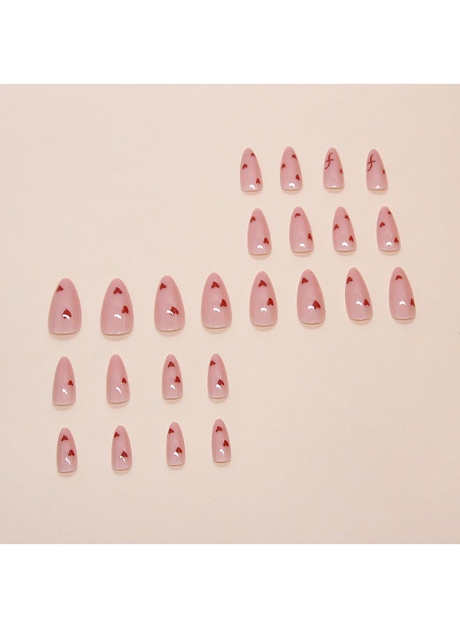 خاجول 24 قطعة من أظافر الضغط الجميلة على شكل قلب، أظافر صناعية قصيرة ومتوسطة الحجم مع غراء، أظافر صناعية وردية عارية، أظافر على شكل لوز، أظافر لاصقة قابلة لإعادة الاستخدام، أظافر صناعية بتغطية كاملة للنساء، فن الأظافر - Image 4