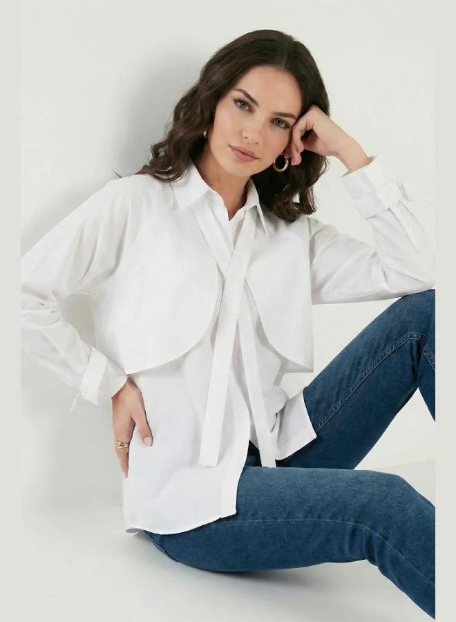 ليلا Lela Cotton Relaxed Fit Shirt with Tie Detail Women's SHIRT 6925408