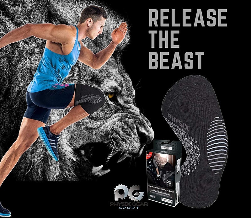 Physix Gear Sport سليد ضغط الركبة من فيزيكس جير للرجال والنساء - أفضل دعامة ضغط للركبة للمشي، الجري، الصالة الرياضية، كرة السلة، رفع الأثقال، التمارين الرياضية، الرياضة - دعم سليدات الركبة، أسود/رمادي، م - Image 4