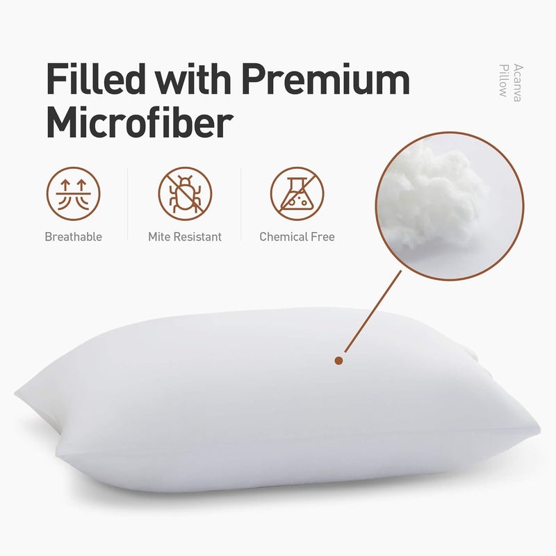 Acanva Bed Pillows 2 Pack Hotel Collection Luxury Soft Inserts for Sleeping-Breathable and Comfortable for Stomach Back Sleepers, Standard (Pack of 2), White 2 Count - Image 2